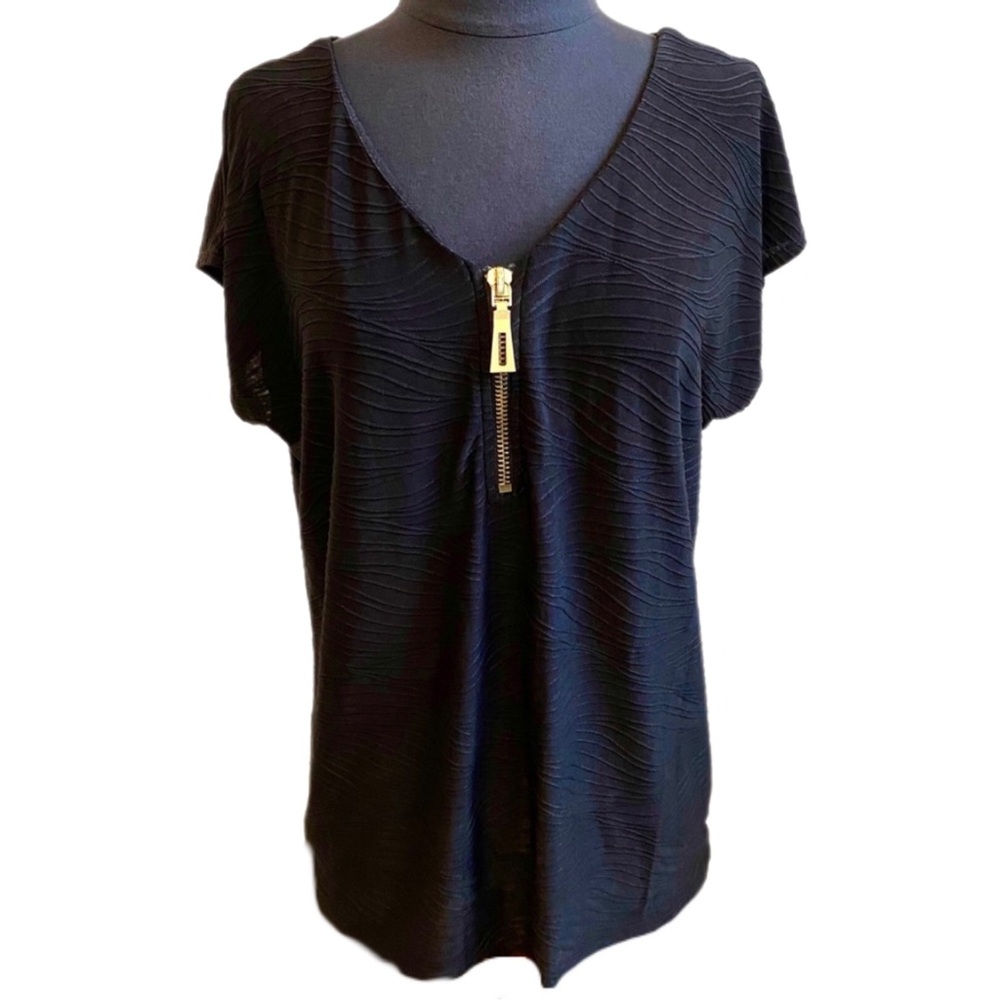 LAST CHANCE SALE!Drapers Damons Black Textured Vneck Zipper Tunic Top Rib Detail